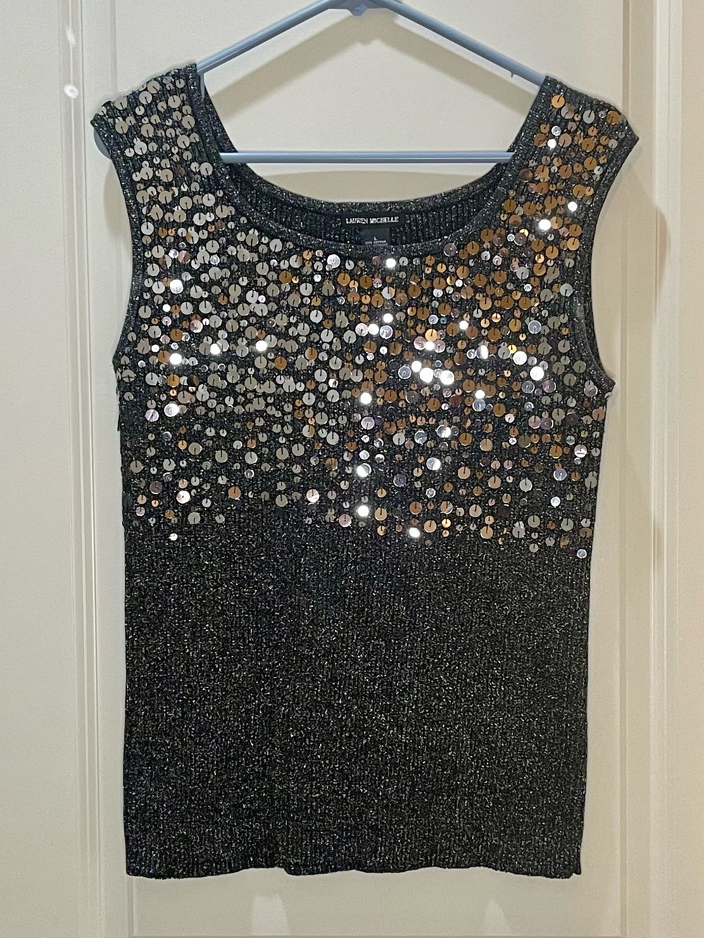 Lauren Michelle Black Sequin Sleeveless Top L